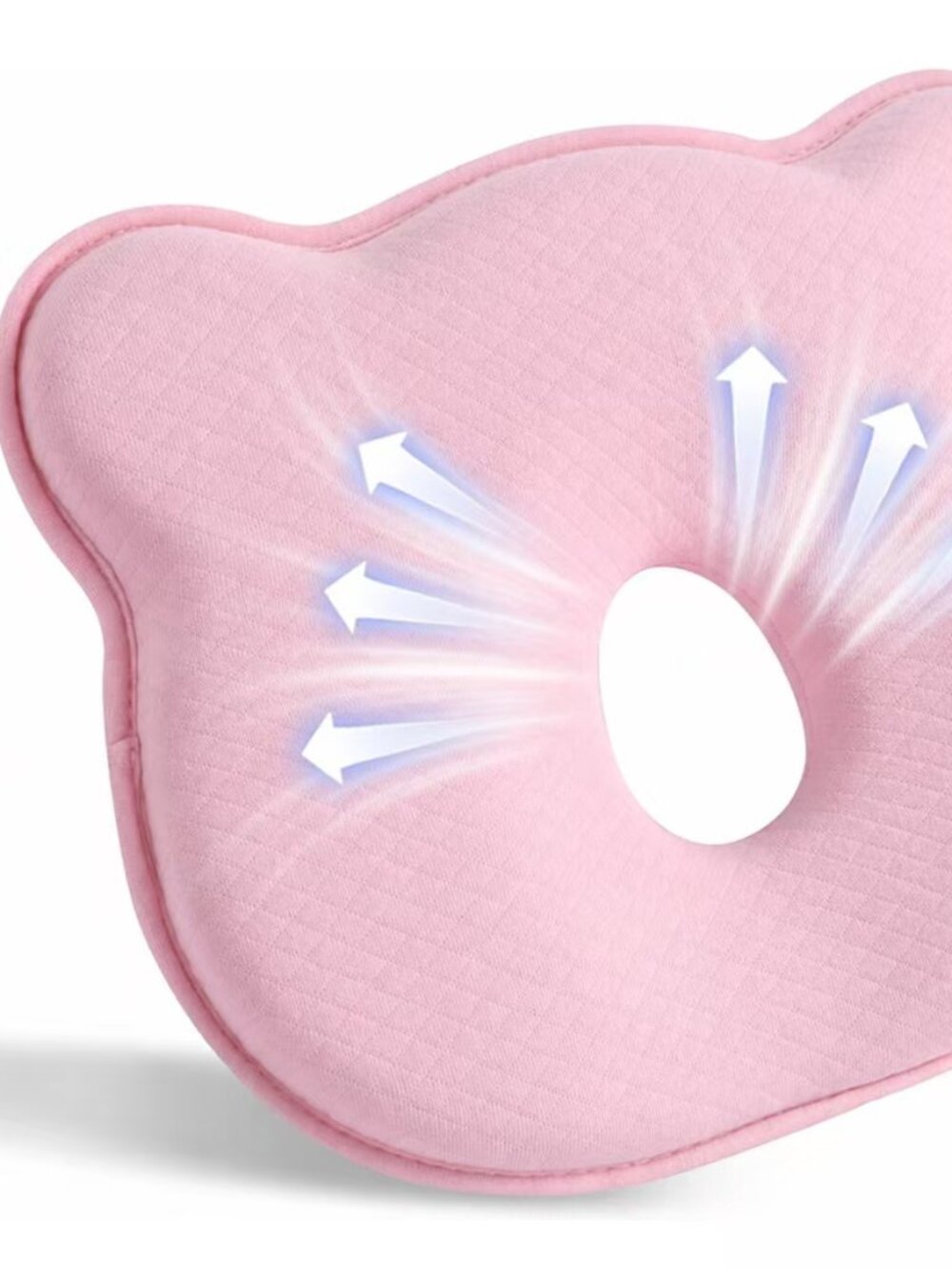 Soft and Breathable Baby Pillow with Memory Foam and Bear Design (Pink)